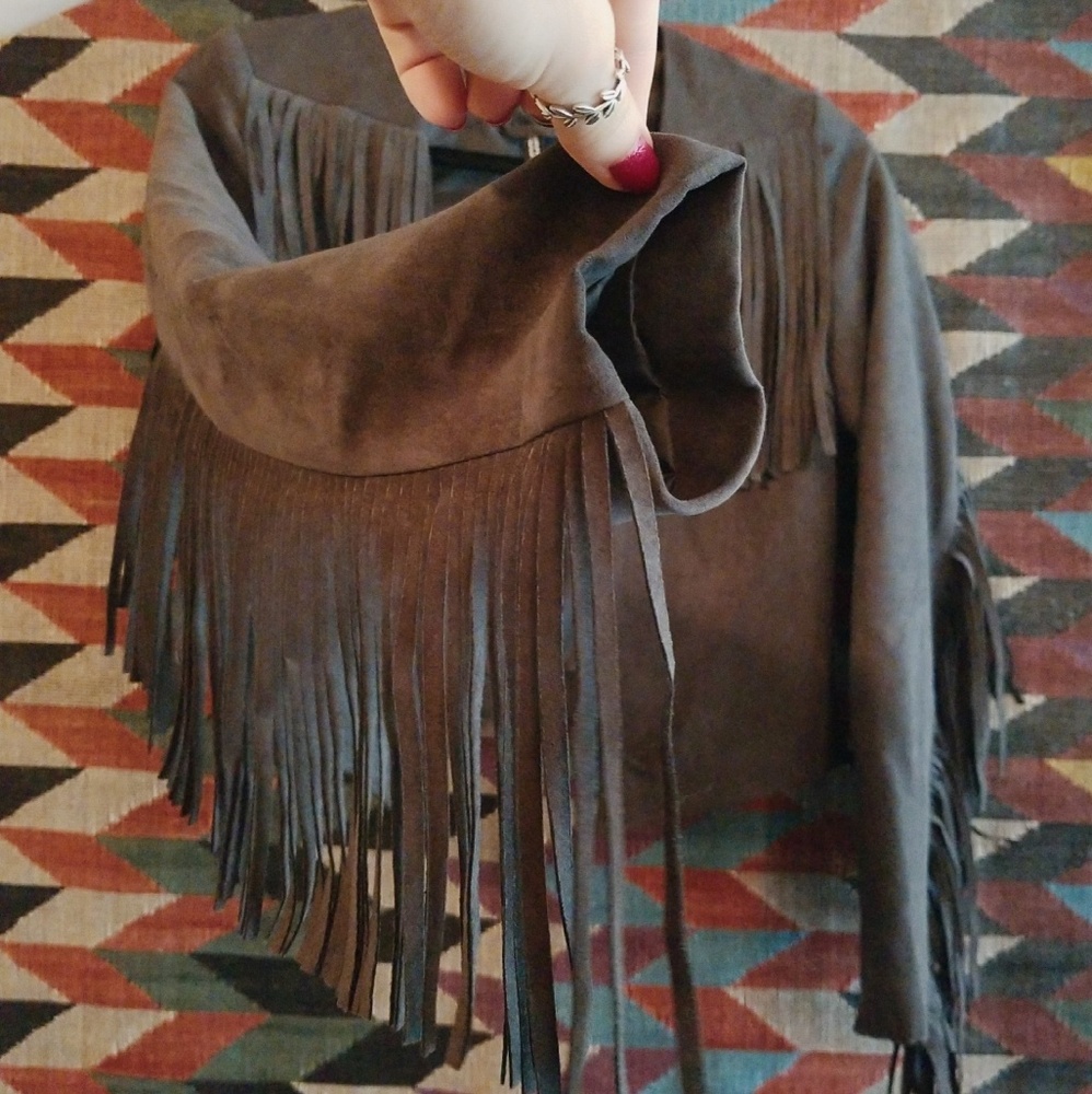 H&M Gray Suede Fringe Jacket - NWOT